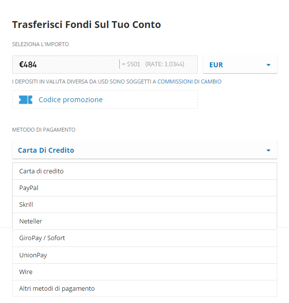 eToro deposito