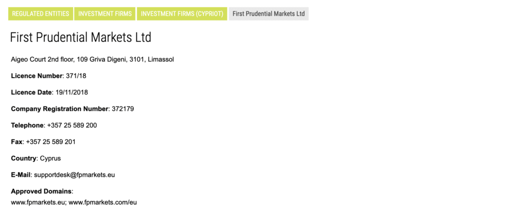 FP Markets Licenza CySEC