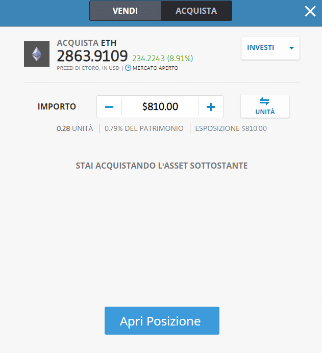 confermare operazione di acquisto di criptovalute su etoro