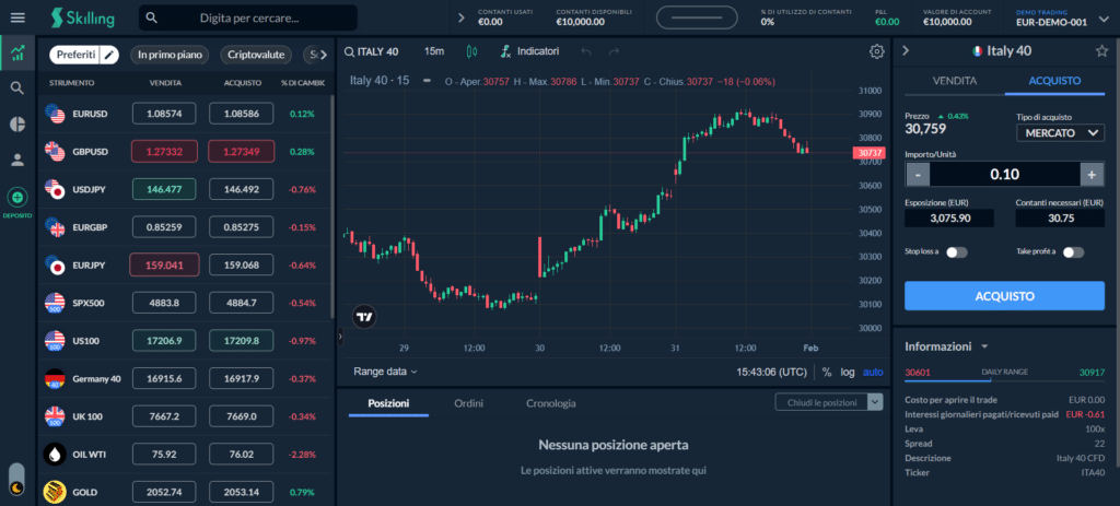 come aprire un'operazione di trading su Skilling